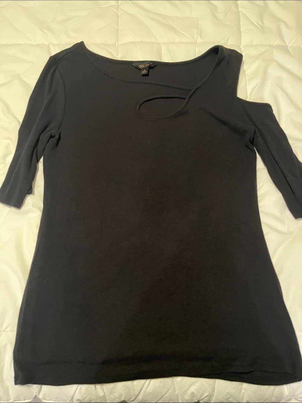 Goldsign Black Short-Sleeve Crewneck Top with Asymmetric Shoulder Cutout